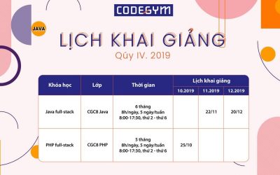 Thông báo lịch khai giảng Quý 4/2019 – CodeGym MonCity