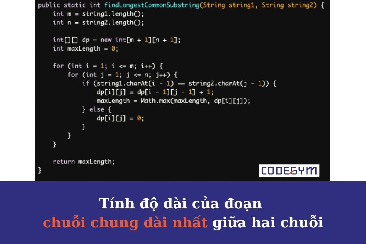 [Mỗi ngày 1 thuật toán] Tính độ dài của đoạn chuỗi chung dài nhất 